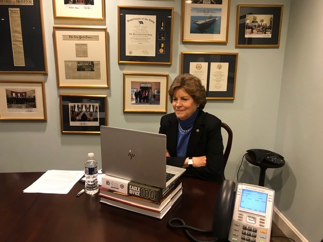 Senator Shaheen speaking to firefighters and EMTs